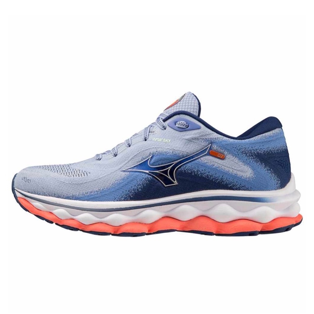Mizuno Wave Sky 7 Womens Size 8 Blue Heron Silver Neon Flame Running Shoes